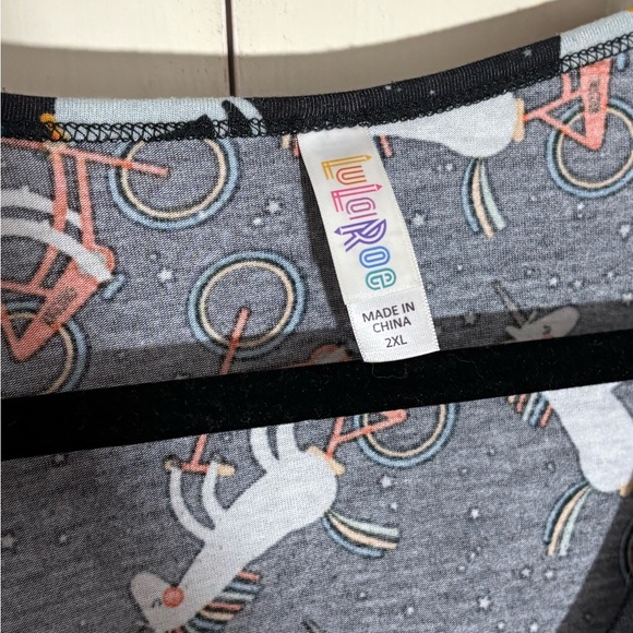 LuLaRoe Gray T-Shirt with Unicorn Bicycle Print - Picture 2 of 3